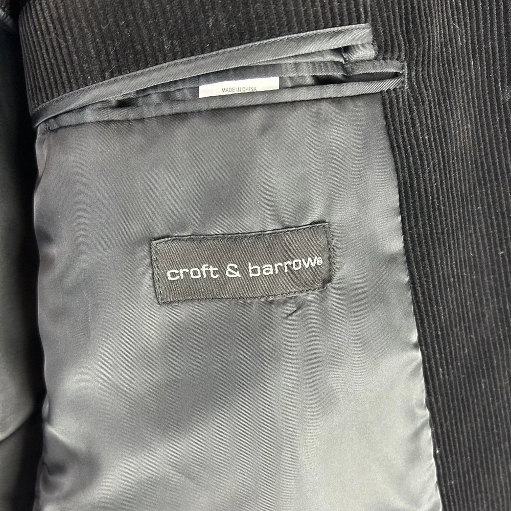 Croft & Barrow Blazer Mens‎ 48 Long Black Corduroy 3 Button Sport Coat Jacket